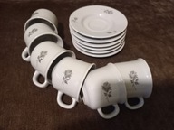 TUŁOWICE SERWIS DO KAWY MOKKA SZARA RÓŻA FILIŻANKI PORCELIT lata70 PRL 6 os