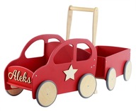 drewniane autko pchacz z przyczepką + imię