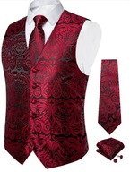 S M Krawat i Elegancka Męska Kamizelka Garniturowa czarna czerwona
