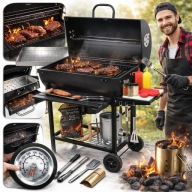 GRILL WĘGLOWY OGRODOWY DUŻY BECZKA SYSTEM REGULACJI TEMPERATURY TERMOMETR