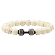 Bransoletka czarny hantel biały marmur 21cm siłownia fitness biżuteria