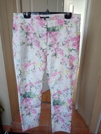 clarina collection 44 spodnie dżins proste kwiaty kolorowe ze średnim stan