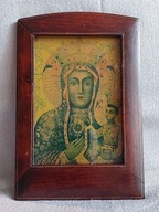 STARY PRZEDWOJENNY OBRAZEK MATKA BOSKA CZĘSTOCHOWSKA W DREWNIANEJ RAMCE