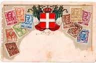 Karta Zieher ok. 1900 ekspozycyjna znaczki Włoch herb seria No. 9