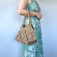 Jute Mosaic Frame - torebka jutowa, ręcznie robiona szydełkiem