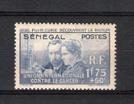 Senegal 1938 zn. nauka Nobel, M.Skłodowska, P.Curie,polonica. Mi14€