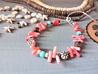 SURF Bransoletka różowy koral miętowy jadeit drewno akryl BlackberriesArts