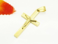 Zawieszka stal chirurgiczna złoty krzyżyk napisy Jezus prosty 316L Z340