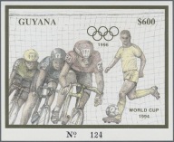 **96 GUYANA, GUJANA BL.317 = 30E - ZŁOTA RAMKA - PIŁKA NOŻNA, KOLARSTWO- ND