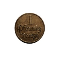 Moneta 1 fenig (pfennig) z Wolnego Miasta Gdańska z 1929 roku.