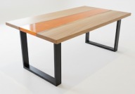 Biurko Dębowe LOFT typu RIVER | Żywica Pomarańczowa Perła | POŁYSK | 125cm