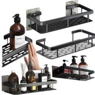 PÓŁKA WISZĄCA 2 SZTUKI ŚCIENNA ŁAZIENKOWA CZARNA SAMOPRZYLEPNA POD PRYSZNIC