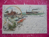 HEL PUCK GDYNIA GDAŃSK LITOGRAFIA LATARNIA KOŚCIÓŁ PORT STATEK 1904 RRRRR