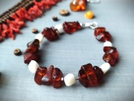 Srebro AMBER bransoletka bursztyn bałtycki muszla biała BlackberriesArts