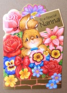 POCZTÓWKA - ZAJĄCZEK W KWIATACH - piękna okolicznościowa, dla Babci, ang.