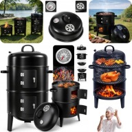 GRILL WĘGLOWY OGRODOWY 3w1 WĘDZARNIA BECZKA OGRODOWA PALENISKO + TERMOMETR