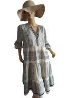 F & F sukienka haftowana z lnem falbany 42