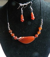 Agaty w kolorze koniakowym, naszyjnik i kolczyki, zestaw biżuterii