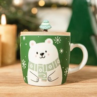 KUBEK ŚWIĄTECZNY MOLDY Z MISIEM I POKRYWKĄ 300 ml ZIELONY