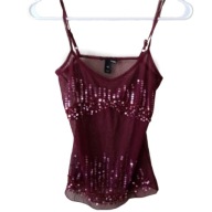 H & M top bieliźniany y2k transparentny mesh cekinowa aplikacja bordowa y2k