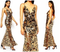 Sukienka cekinowa 36 S wieczorowa syrena Club L złota wesele wizytowa gold