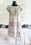 PIASKOWA ECRU SUKIENKA KORONKOWA HAFTOWANA HAFTEM AŻUROWA AŻURKOWA BOHO