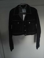 kurtka dżins bershka s nowa z metką czarna srebrne dżety krótka długi rękaw