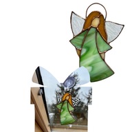 Witraż ANIOŁEK 12×8 cm zielony, dekoracja do okna | żyłka + przyssawka
