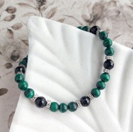 Bransoletka z malachitem i onyksem, zapinana, z kamieni naturalnych, stal