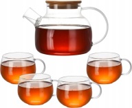 SZKLANY ZESTAW DO NAPOJÓW HERBATY DZBANEK Z POKRYWKĄ CZAJNICZEK 4 SZKLANKI