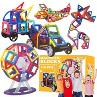 KLOCKI MAGNETYCZNE PANELE KONSTRUKCYJNE EDUKACYJNE KOLOROWE 3D ZESTAW 128EL