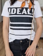 Koszulka t-shirt Bershka rozm. S biała nadruk IDEAŁ paski