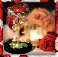 WIECZNA Róża W Szkle LED Wieczny Kwiat Pudełko Prezentowe 21 CM WALENTYNKI