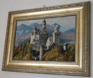 NOWY PIĘKNY TKANY GOBELIN W RAMIE ZAMEK Neuschwanstein 59 x 45 cm