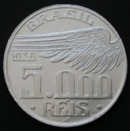 Brazylia 5000 reis 1936 - Santos Dumont - srebro