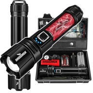 Bardzo mocna latarka taktyczna akumulatorowa baterię jasna powerbank etui