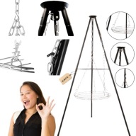 TRÓJNÓG Z RUSZTEM 1,5M GRILL OGRODOWY NA OGNISKO REGULACJA ŁAŃCUCH 50CM