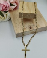 Blueberry Złoty Naszyjnik męski damski Figaro z Krzyżykiem Stal 316L KLASA