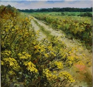 Przy polnej drodze" obraz olejny na płótnie 30x30cm , oryginał Garncarek Al