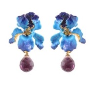 KOLCZYKI EMALIOWANE KWIATY NOCY irysy niebieskie