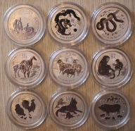 LUNAR II 2 AUSTRALIA 2011 - 2019 - 9 x 50 CENTÓW - 9 x 0,5 OZ PÓŁ UNCJI 999