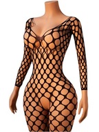 Bodystocking Tiffany – czarne body kabaretka, długi rękaw, seksowne