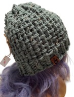 Patynowozielona czapka z serii "Tweed", z wełną, handmade, unikat