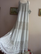 włoska SUKIENKA swobodna długa koronki gipiura 38