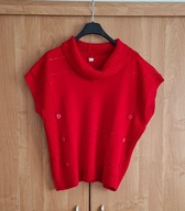 Kobiecy luźny sweter z szerokim golfem bez rękawów/srebrna nitka XL/XXL