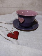 Fioletowo-różowa filiżanka z serduszkiem toczona na kole CeramikOni Art