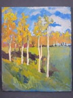 Jesienne brzozy - stary obraz olejny ręcznie malowany na płótnie