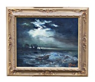 Edmund Gunsch "Burza na morzu" 1941-2013 notowany. Obraz olejny sygnowany
