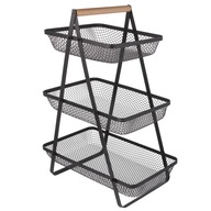 DUŻY KOSZYK NA OWOCE WARZYWA –3X PÓŁKA PIĘTROWY STOJAK METALOWY CZARNY KOSZ