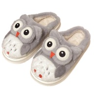 KAPCIE DAMSKIE CIEPŁE FUTRZANE PLUSZOWE SOWY GRUBA PODESZWA 38-37 SZARE